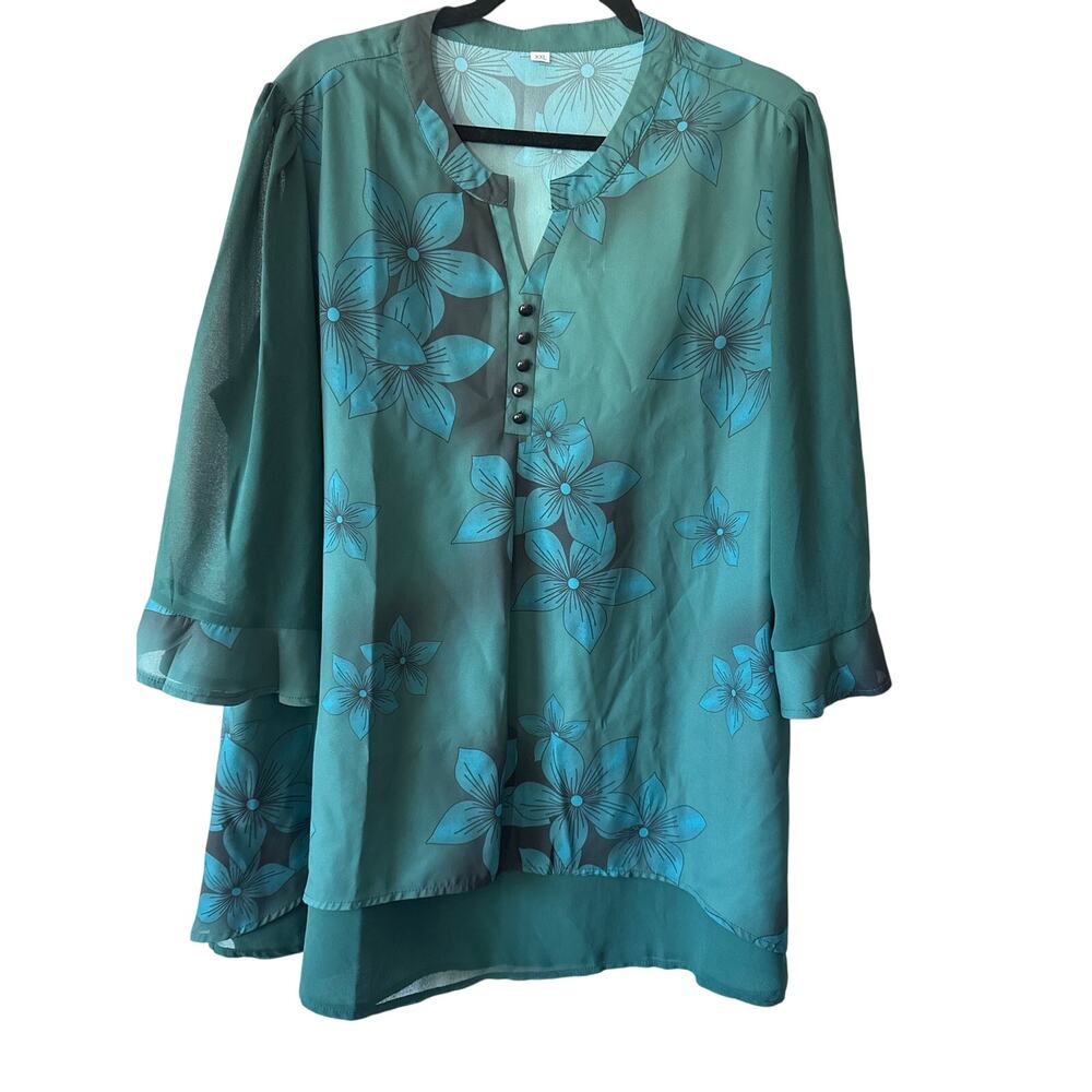 NWOT Unbranded Tunic Top in Teal Floral, XXL